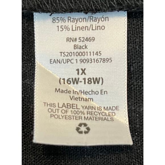 TERRA & SKY SLEEVELESS SCOOP NECK BUTTON TOP, WOMENS, 1X(16W-18W), BLACK, EMPIRE - Picture 10 of 11